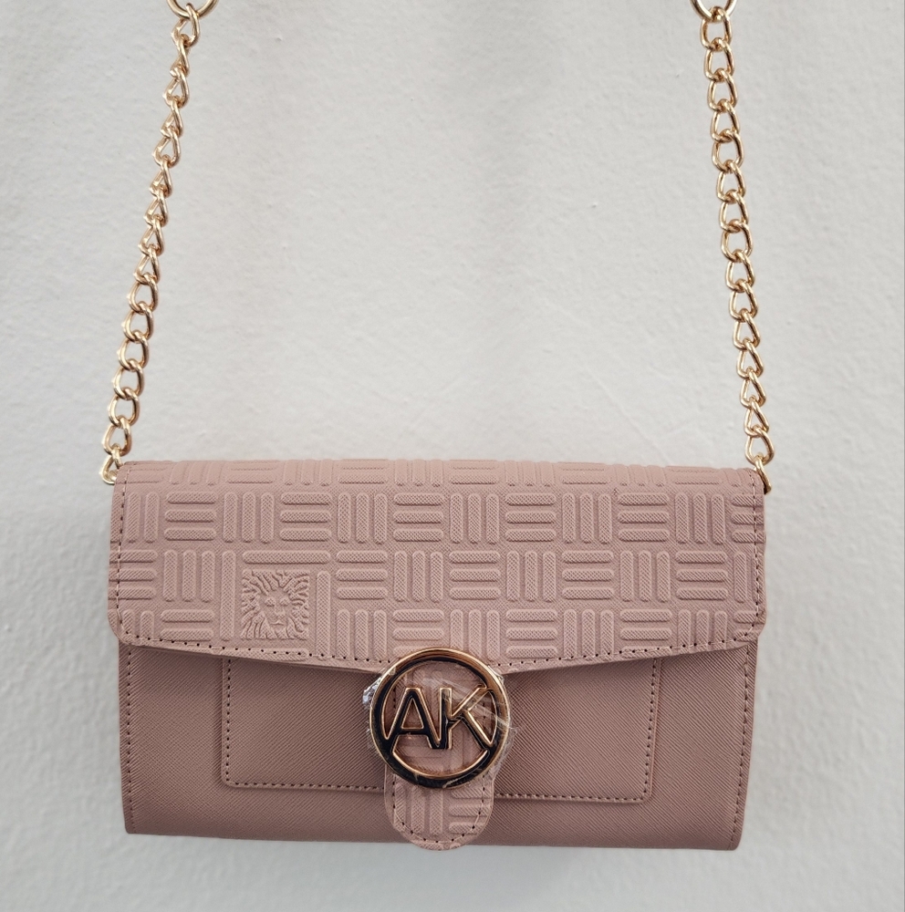 Anne Klein Wallet on a Chain Crossbody Bag Rose Logo Print Chain Strap - Picture 2 of 16